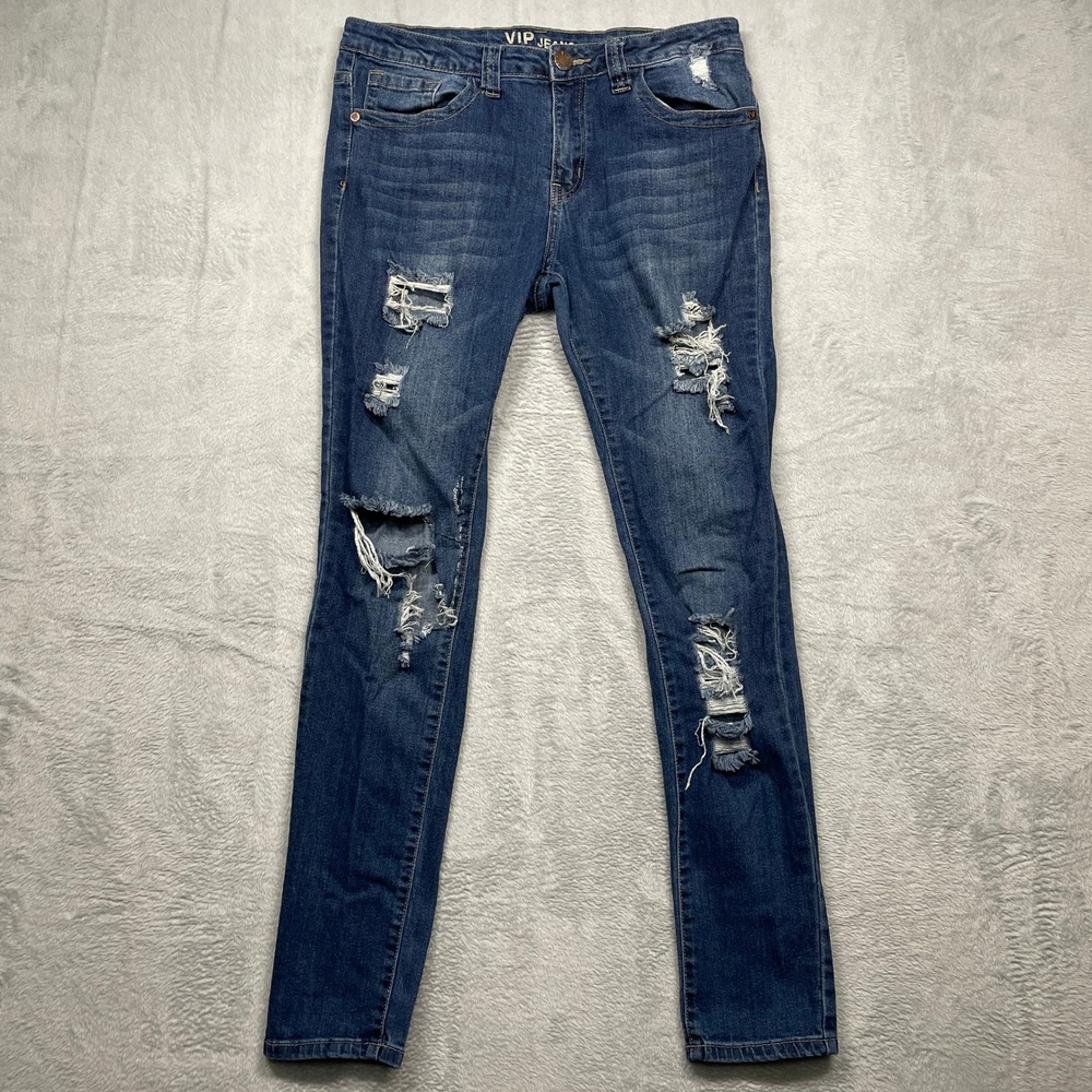 VIP Jeans Skinny Jeans Women 11/12 Blue Distressed Ripped Stretch Denim
